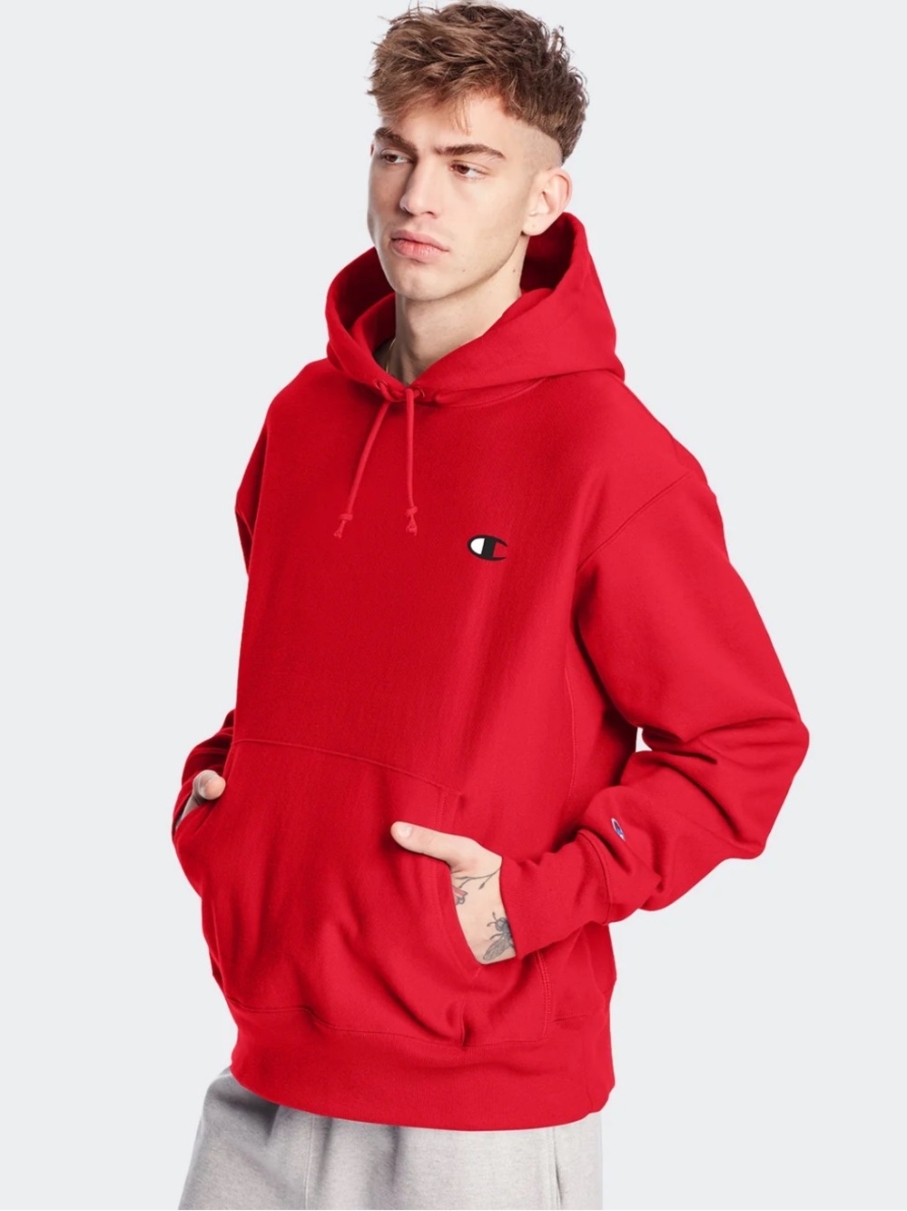 Classic Champion Reverse Weave Pullover Hoodie in Red